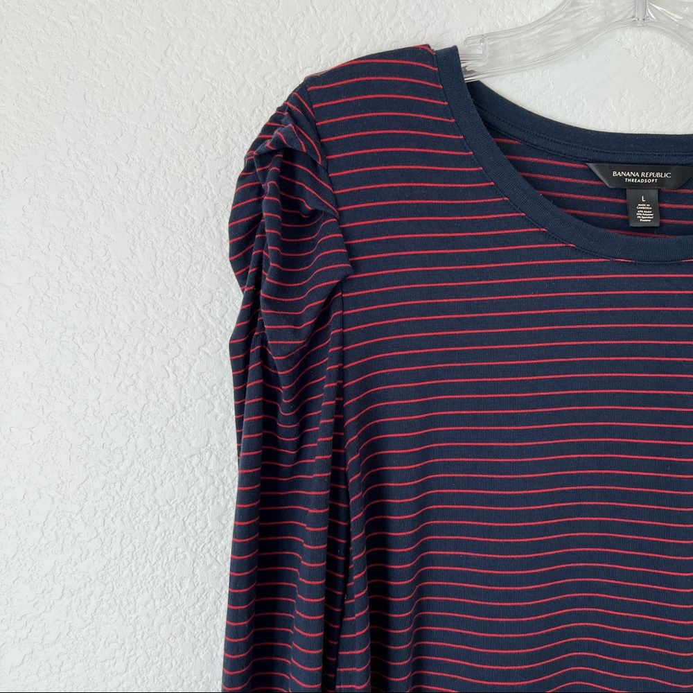 Banana Republic Navy & Red Striped Puff Long Sleeve Tee Size Large